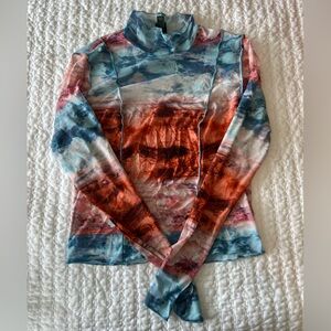 Sheer “Arizona” mock turtle neck, long sleeve top, size M